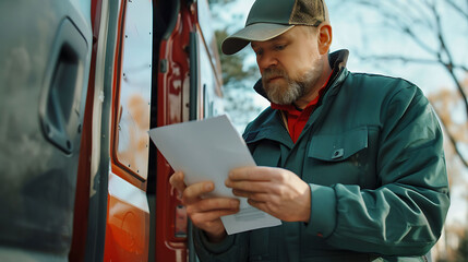 A Delivery Driver Verifying delivery instructions and obtaining signatures or proof of delivery from recipients