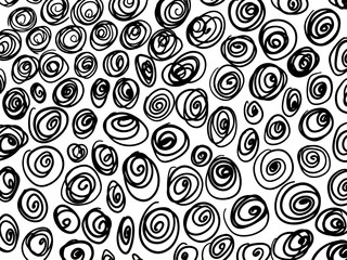 Fototapeta premium Doodle circle swirl pattern with black scribble lines. Natural organic shapes on horizontal canvas. Vector illustration