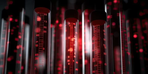 Fotobehang Within the laboratory, test tubes containing red liquid represent ongoing tests and analysis in research. © jambulart