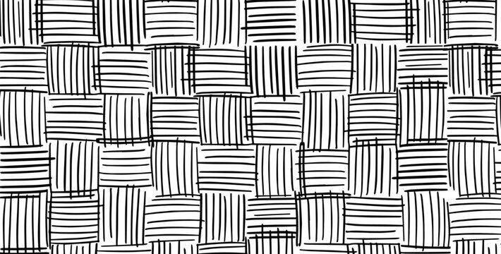 Crosshatch basket pattern with vertical  and horizontal scribble lines. Bamboo wood easter background. Vector illustration