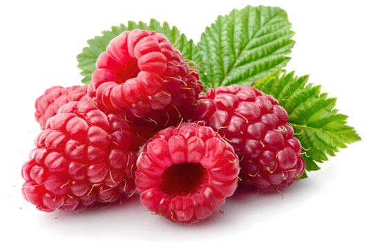 Raspberries isolated on white background. Fresh berry. Summer fruit concept. Design for banner, poster. Healthy food