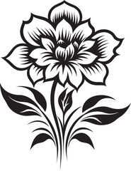 Whimsical Blooms Charming Vector Black Logo Icon with Blooming Flowers Blooming Splendor Enchanting Flower Vector Black Logo Design