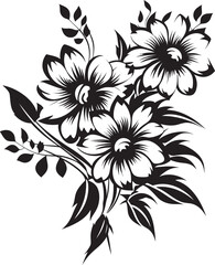 Floral Fusion Modern Vector Black Logo Icon with Blooming Flowers Botanical Bliss Serene Blooming Flower Vector Black Logo