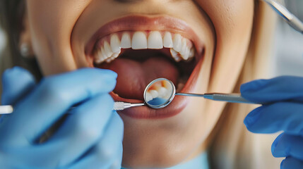 A Dental Hygienist Performing dental cleanings to remove plaque, tartar, and stains from teeth - obrazy, fototapety, plakaty