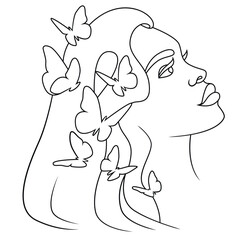Girl with butterflies in her hair abstract vector