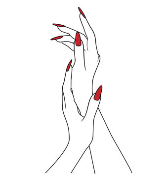 recommend clip art: Hand stroking a hand with a red manicure abstract vector