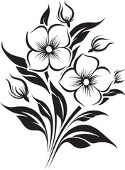 Floral Essence Essence Vector Black Logo Icon with Blooming Flowers Chic Blossoms Trendy Blooming Flower Vector Black Logo