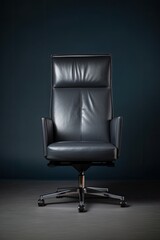Sleek chair in black leather set against a white backdrop. Generative AI