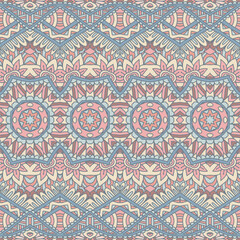 Vector seamless pattern Ethnic tribal natural color print vintage design. Bohemian style ornament fill with mandala