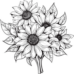 Bouquet Majesty Sunflower Vector Black Logo Elegance Sunny Symphony Sunflower Bouquet Vector Black Logo Design