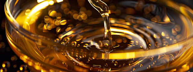 cooking oil is poured into a bowl close-up