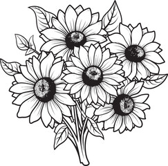 Sunny Symphony Sunflower Bouquet Vector Black Logo Design Golden Glow Vector Black Logo Bouquet of Sunflowers