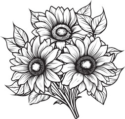 Harvest of Happiness Joyful Sunflower Bouquet Vector Black Logo Golden Rays Bright Sunflower Bouquet Vector Black Logo Icon