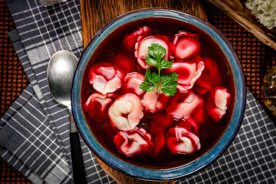 Traditional polish clear red borscht.