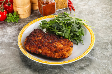 Tasty roasted breaded meat schnitzel