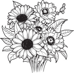 Golden Petals Captivating Sunflower Bouquet Vector Black Logo Icon Sunshine Bouquet Vibrant Vector Black Logo Icon with Sunflowers