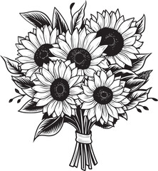 Golden Garden Enchanting Sunflower Bouquet Vector Black Logo Radiant Resplendence Dazzling Bouquet Vector Black Logo Icon with Sunflowers