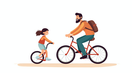Caring dad teaching daughter to ride bike for the f