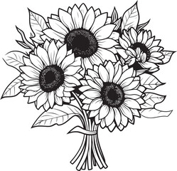 Radiant Resplendence Dazzling Bouquet Vector Black Logo Icon with Sunflowers Sunflower Serenity Tranquil Bouquet Vector Black Logo