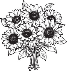 Sunflower Serenity Tranquil Bouquet Vector Black Logo Golden Glow Radiant Sunflower Bouquet Vector Black Logo Icon