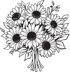 Radiant Reflections Reflective Sunflower Bouquet Vector Black Logo Icon Golden Blossoms Opulent Sunflower Bouquet Vector Black Logo