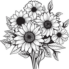 Radiant Harmony Sunflower Bouquet Vector Black Logo Design Sunlit Elegance Sunflower Bouquet Vector Black Logo Icon