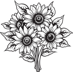 Radiant Rays Glowing Sunflower Bouquet Vector Black Logo Design Sunny Serenity Tranquil Vector Black Logo Icon with Sunflower Bouquet