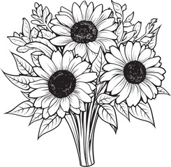 Golden Symphony Melodic Bouquet Vector Black Logo Sunflower Majesty Majestic Vector Black Logo Icon with Bouquet
