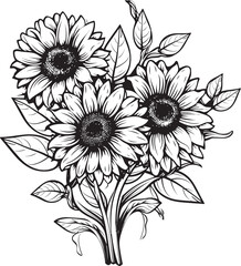 Fototapeta premium Blossoming Beauty Exquisite Sunflower Bouquet Vector Black Logo Sunlit Splendor Illuminated Bouquet Vector Black Logo Icon with Sunflowers