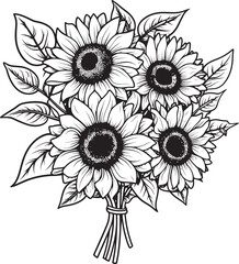 Golden Bloom Sunflower Bouquet in Vector Black Logo Radiant Harmony Sunflower Bouquet Vector Black Logo Design
