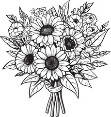 Radiant Elegance Graceful Sunflower Bouque Sunflower Serenity Vector Black Logo Bouquet Icon