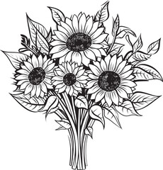 Sunflower Symphony Vector Black Logo Bouquet Elegance Radiant Blossoms Sunflower Bouquet in Black Logo Vector