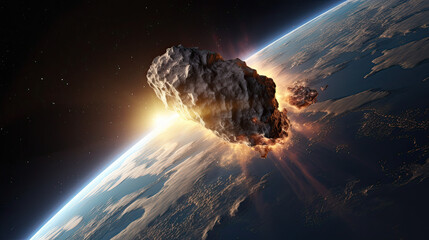 Asteroid enters earth atmosphere. - obrazy, fototapety, plakaty