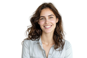 Studio portrait of a beautiful young woman with an attractive smile wearing casual outfits looking at camera, isolated on transparent png background.