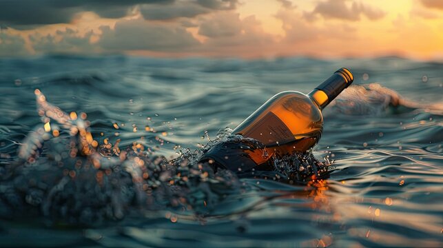 bottle half-submerged on the high seas, symbolizing maritime adventure and the allure of oceanic discovery