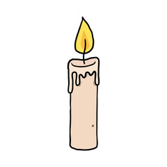 Hand drawn cartoon candle on white background.