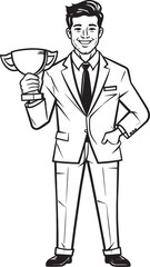 Success Leader Trophy Winning Businessman Vector Black Logo Design Corporate Victory Businessman with Trophy Vector Black Logo Icon