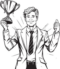 Milestone Victory Businessman with Trophy Vector Black Logo Icon Business Excellence Trophy Winning Businessman Vector Black Logo Design