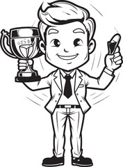 Trophy of Success Businessman with Trophy Vector Black Logo Icon Leadership Champion Trophy Holding Businessman Vector Black Logo Design