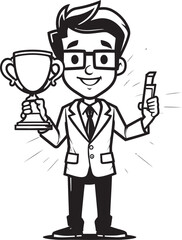 Success Emblem Businessman with Trophy Vector Black Logo Design Corporate Excellence Trophy Winning Businessman Vector Black Logo Icon