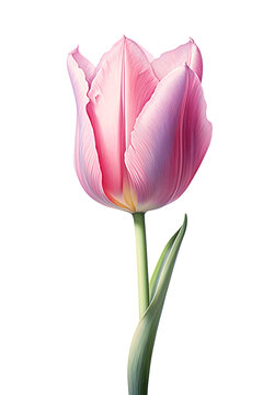 Beautiful watercolor illustration of pink tulip flower isolated on transparent background, PNG. Floral fine art with good resolution for printing and for postcard in PNG formate.