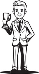Triumphant Leader Businessman with Trophy Vector Black Logo Design Success Champion Trophy Winning Businessman Vector Black Logo Icon