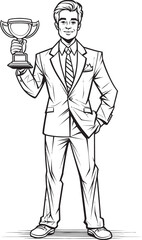 Success Champion Trophy Winning Businessman Vector Black Logo Icon Leadership Symbol Businessman with Trophy Vector Black Logo Design