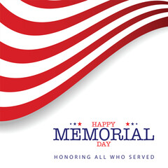 USA Memorial Day greeting card with brush stroke background in United States national flag colors. Vector illustration.