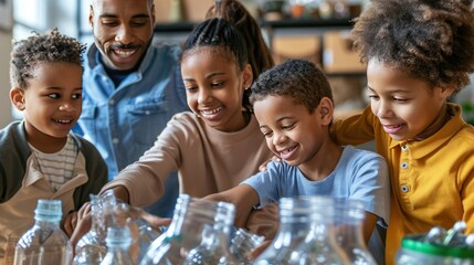 Eco-friendly teamwork: Join a family effort in recycling paper, plastic, and glass, fostering environmental awareness and waste reduction