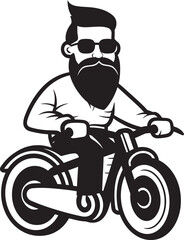 Obraz premium Pedal Power Cartoon Man on Bike Vector Emblem Symbol Cycling Conqueror Cartoon Man Riding Bike Black Icon Design