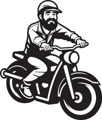 Riding Revelry Cartoon Man on Bike Vector Logo Emblem Pedaling Pioneer Cartoon Man Riding Bike Black Emblem Icon