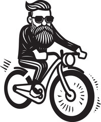 Obraz premium Riding Revelry Cartoon Man on Bike Vector Emblem Icon Pedal Pursuit Cartoon Man Riding Bike Black Logo Design