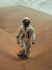 a lone astronaut in a vast desert exploring themes of isolation