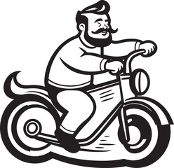 Bicycle Excursion Cartoon Man Riding Bike Black Logo Design Cycle Adventure Cartoon Man on Bike Vector Emblem Icon